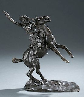 "Smoking Up," After Charles Marion Russell,bronze.