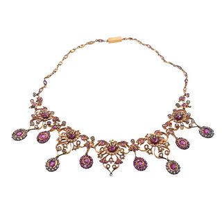Antique Burma Ruby 18k Gold Necklace