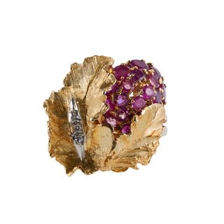 Spritzer & Fuhrmann 18k Gold Ruby Diamond Leaf Ring