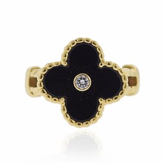 Van Cleef & Arpels Alhambra 18k Gold Diamond Onyx Ring