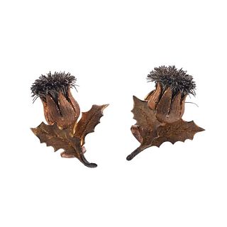 Buccellati Thistle 18k Tri Color Gold Earrings