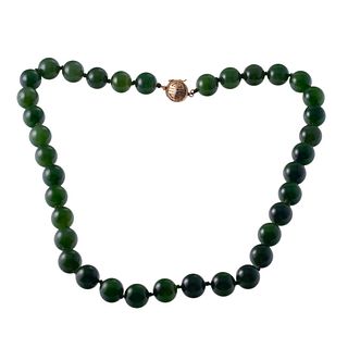 Gump's 14k Gold Jade Bead Necklace