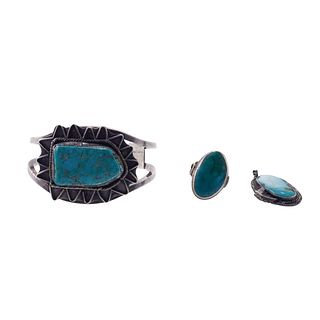 Native American Sterling Turquoise Ring Pendant Bracelet