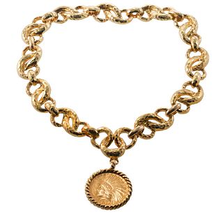 David Webb 18k Gold Coin Pendant Link Necklace