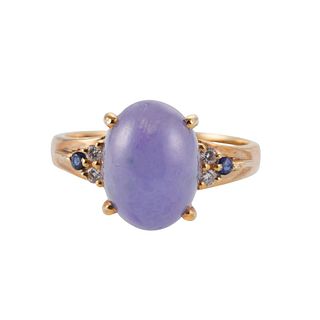 14k Gold Lavender Jade Diamond Sapphire Ring