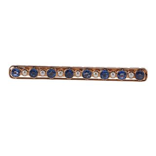 14k Gold Sapphire Pearl Tie Bar Pin