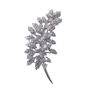 Midcentury 5ctw Diamond Platinum Feather Brooch Pin 