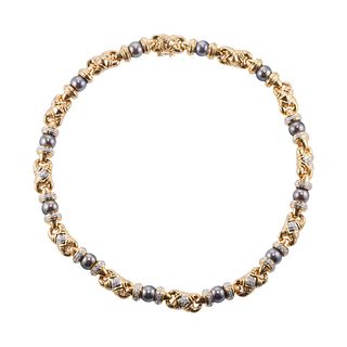 18k Gold Tahitian Pearl Diamond Necklace