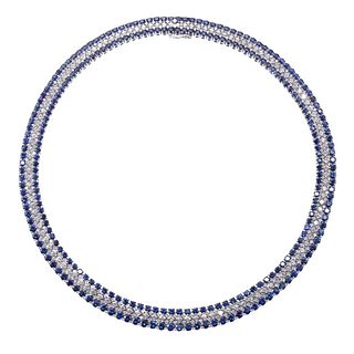 6.50ctw Diamond Sapphire 18k Gold Necklace