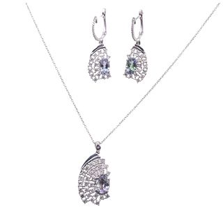 Kallati Gold Diamond Quartz Pendant Necklace Earrings set