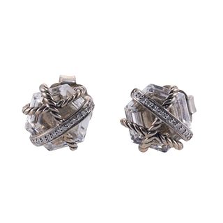 David Yurman Cable Wrap Silver Diamond Crystal Earrings
