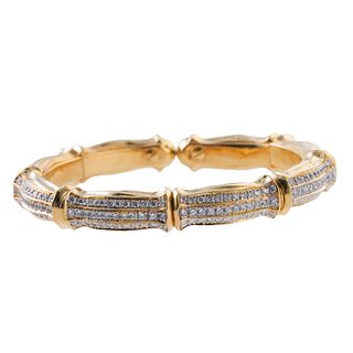 18k Gold Diamond Bamboo Cuff Bracelet