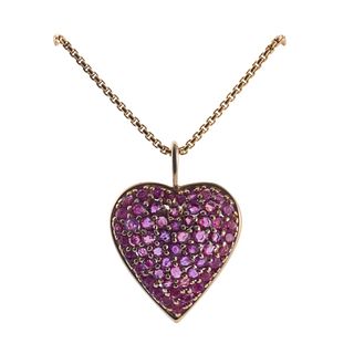 18k Gold Necklace 14k Ruby Heart Pendant
