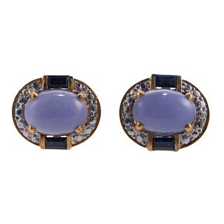 18k Gold Lavender Jade Sapphire Earrings