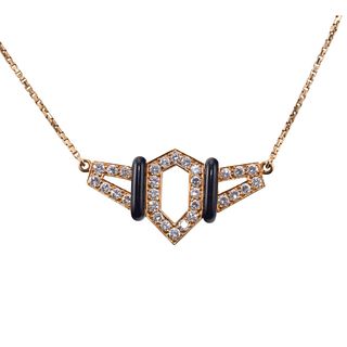 David Webb 18k Gold Platinum Onyx Diamond Necklace