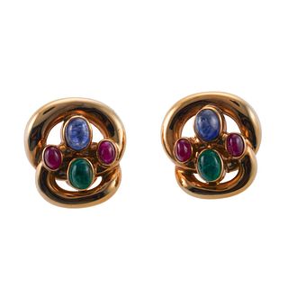 David Webb 18k Gold Mulri Color Gemstone Earrings