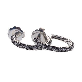 David Yurman Diamond Silver Hoop Earrings