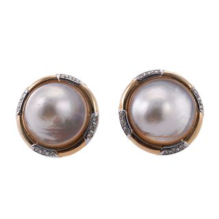 14k Gold Pearl Diamond Earrings