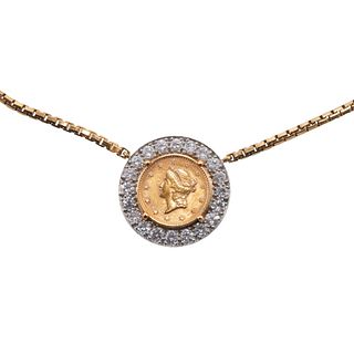 David Webb 18k Gold Platinum Diamond Coin Pendant Necklace