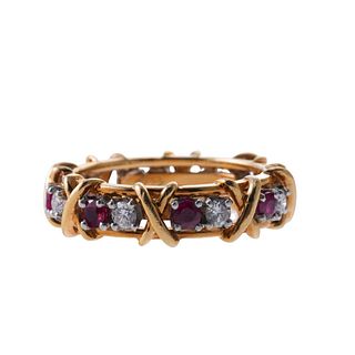 Tiffany & Co Schlumberger Sixteen Stone Ruby Diamond Ring
