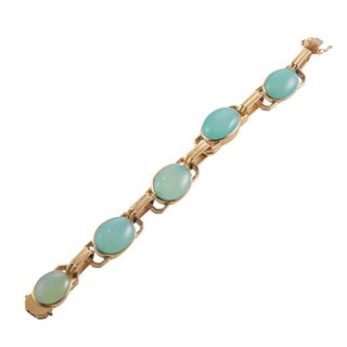Art Deco Chalcedony 18k Gold Link Bracelet