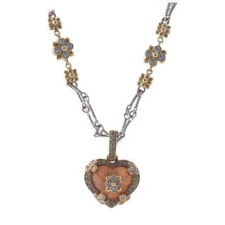 Stambolian 18k Gold Diamond Citrine Heart Pendant Necklace
