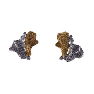 Gilbert Albert 18k Gold Diamond Free Form Earrings
