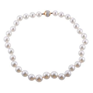 18k Gold Diamond South Sea Pearl Necklace