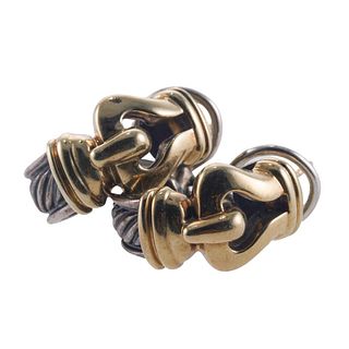 David Yurman 14k Gold Silver Buckle Cable Earrings