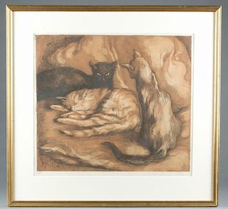Alfredo Muller, etching "Les trois chats", 19/50.