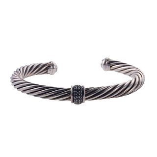 David Yurman Silver Black Diamond Cable Bracelet