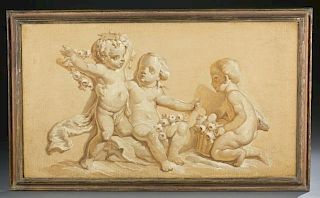 2 18th century French cherubs playing. o/c.