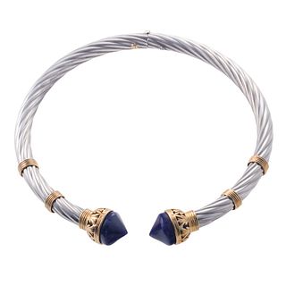 Lalaounis Greece Sodalite Silver 18k Gold Collar Necklace