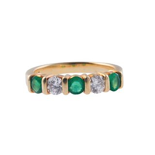 18k Gold Diamond Emerald Wedding Half Band Ring