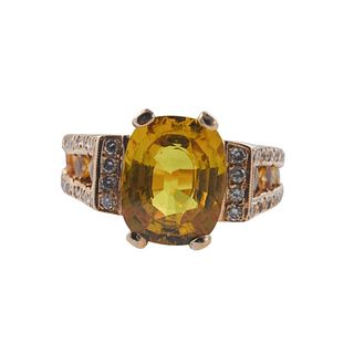18k Gold 5.50ct Yellow Sapphire Diamond Ring