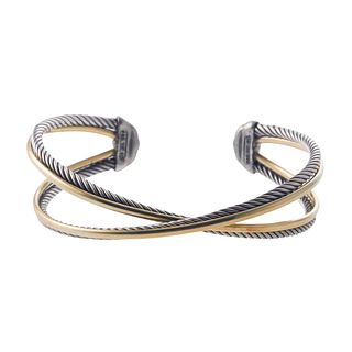 David Yurman 18k Gold Silver Crossover Cuff Bracelet