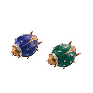 Van Cleef & Arpels Enamel Diamond Ladybug Brooch Set