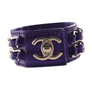 Chanel Leather CC Chain Lock Bracelet