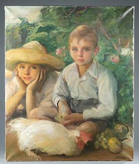 Victor Moya Calvo, Portrait of two children, o/c.