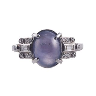 Art Deco Platinum Star Sapphire Diamond Ring