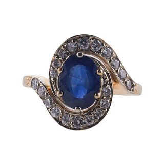 French GIA 1.67ct Sapphire Diamond Gold Ring