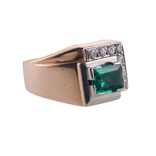 18k Gold Platinum Emerald Diamond Ring