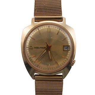 Vintage Bulova Accutron Date Asymmetrical M6 14k Gold Quartz Watch 