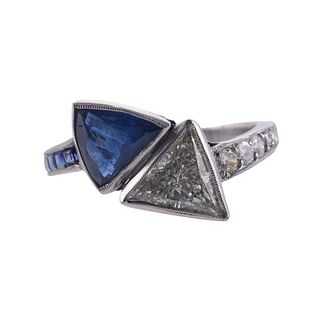 Art Deco Platinum Sapphire Diamond Bypass Ring