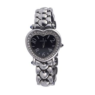 Corum Stainless Steel Heart Shaped Diamond Quartz Watch 24.183.20