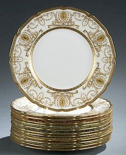 12 gold & white Royal Doulton plates, early 20th c
