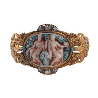 Antique 18k Gold Carving Diamond Bracelet