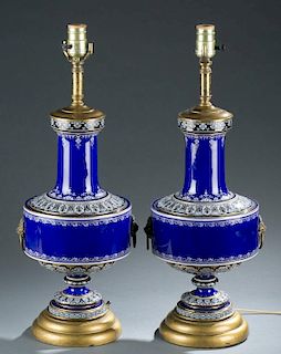 Sevres enameled vase lamps. Late 19th century.