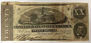 1863 Confederate States Of America $20 Richmond Note 