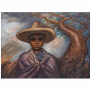 ROBERTO GUARDIA BERDECIO, Niño campesino, Firmado, Óleo sobre masonite, 70 x 92 cm